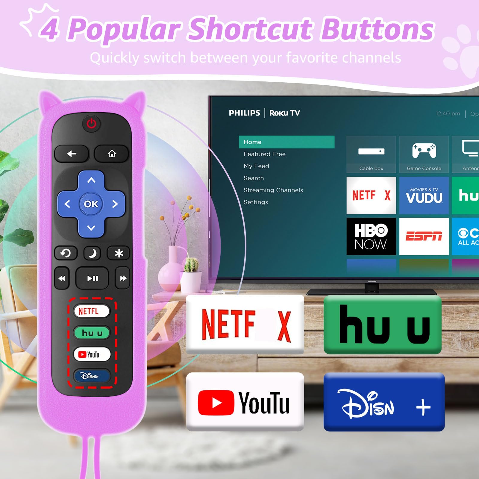 Of 2) Replacement Remote Control For Roku Tv With Soft Protective Silicone Cover