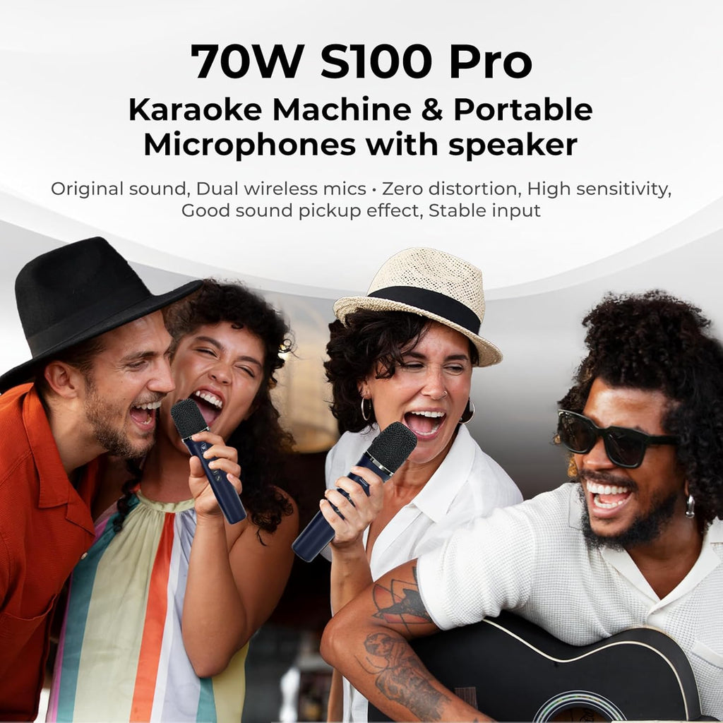 Wireless Voice Amplifier with 2 Wireless Microphones,Microphones and Speaker Set,Teacher Microphones for Singing,Karaoke Machine for TV,Portable PA System for Events Supports TF/USB/AUX S100 Pro