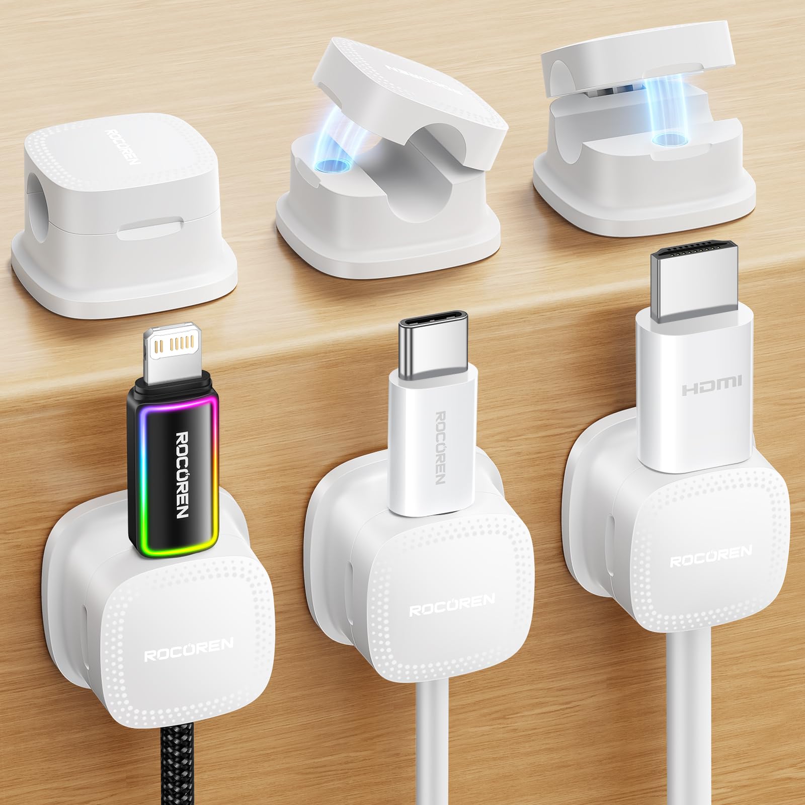 Cable Clips, Rocoren Smooth Adjustable Adhesive Cord Organizer, Desk Cable Manag