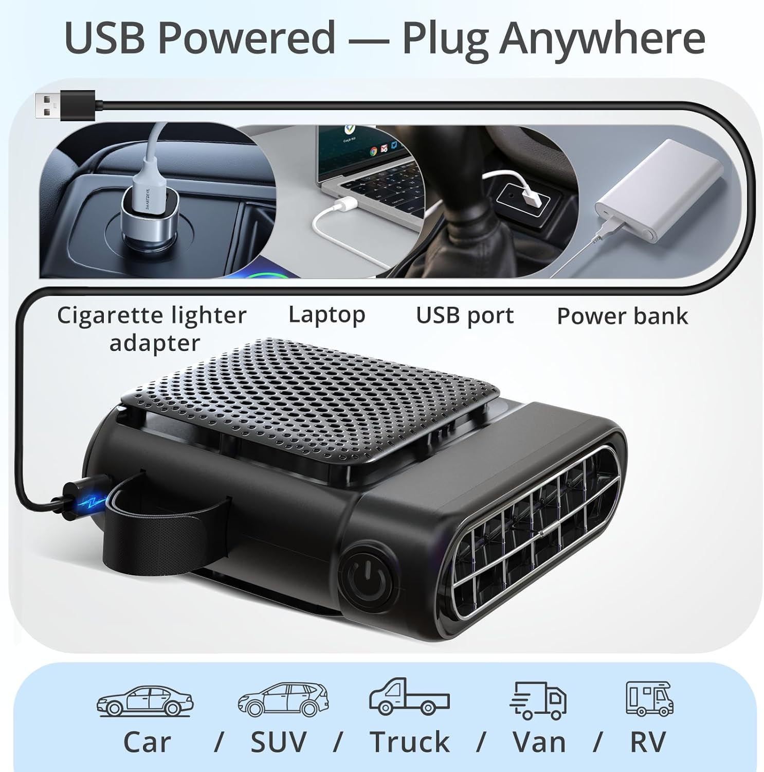 Car Seat Fan for Back Seat with Dual Airflow for Back Cooling & Baby Rear Facing, Backseat Fan for Infants, Kids, Pets & Rear Passengers, USB Powered Headrest Fan with 3 Speeds, Fits SUV Sedan Trucks