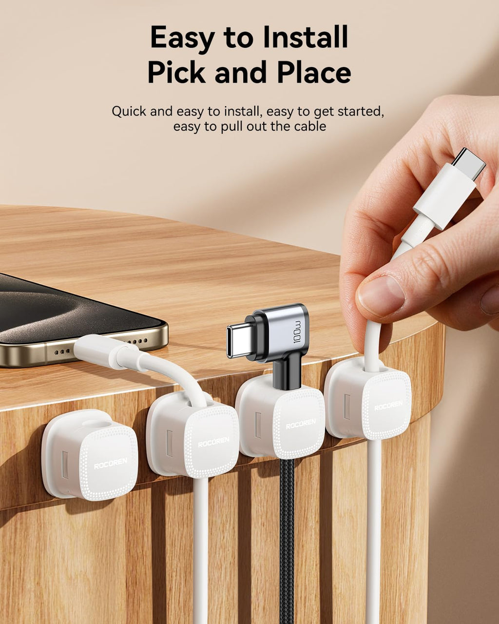 Cable Clips, Rocoren Smooth Adjustable Adhesive Cord Organizer, Desk Cable Manag