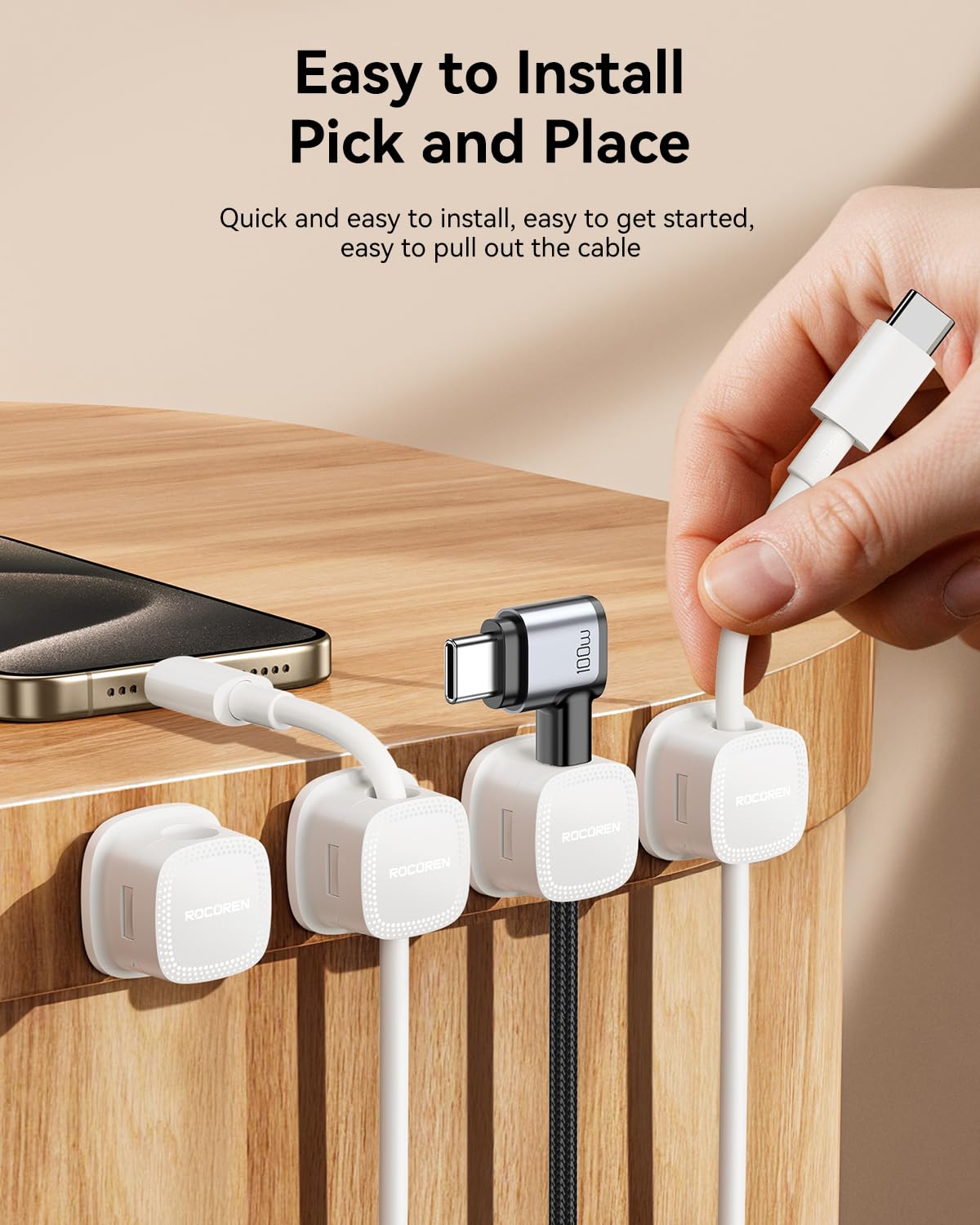 Cable Clips, Rocoren Smooth Adjustable Adhesive Cord Organizer, Desk Cable Manag