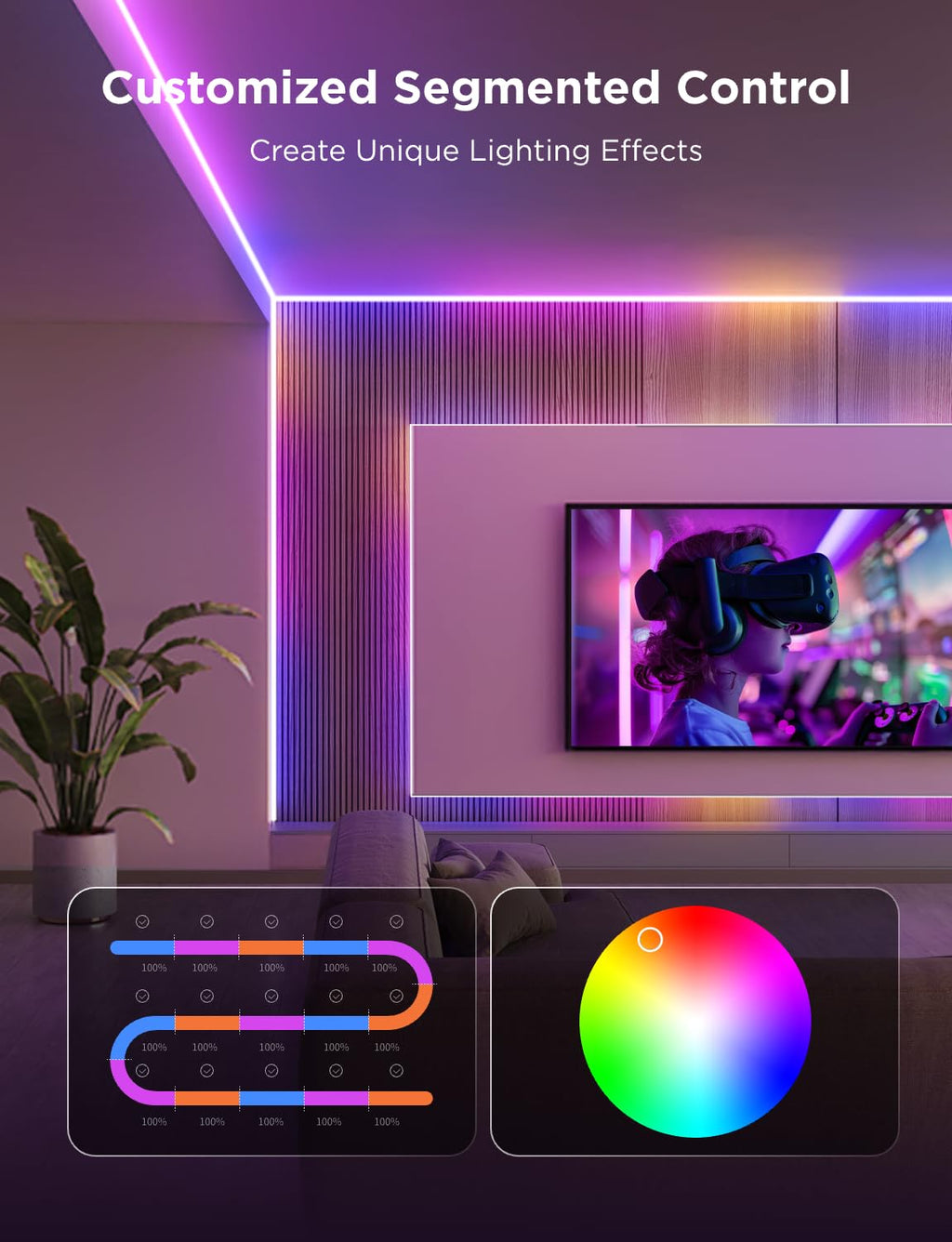 Govee COB LED Strip Light Pro, LED Lights for Bedroom Compatible with Alexa, Google Assistant and Matter, RGBICW Light with Warm White, Smart Strip Light, LED Lights for Bedroom, Color Changing, 9.8ft