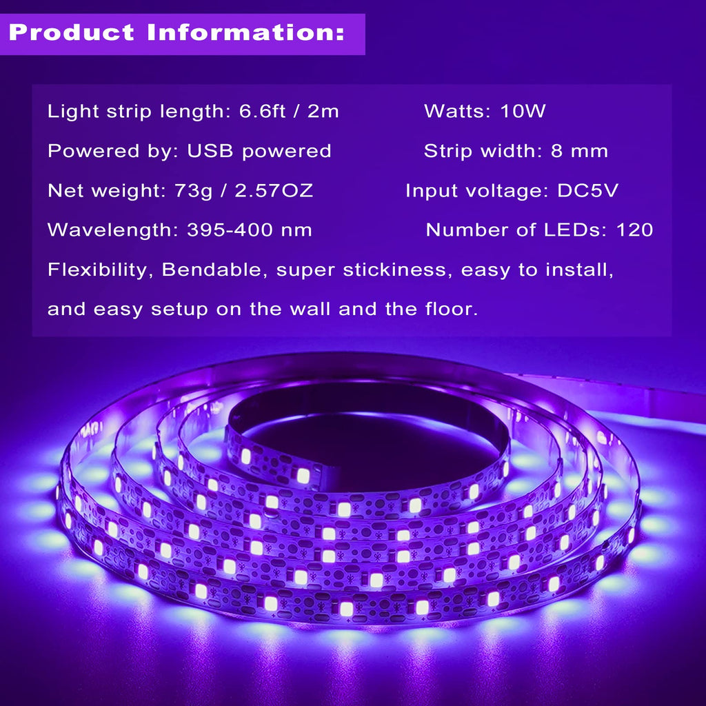 Light Led Strips, 120 Lamp Beads, Usb Cable 1.5M Led Black Light Strip Kit, Dc5V