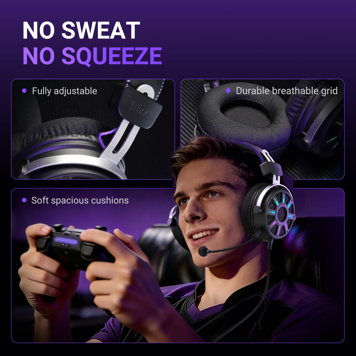 FIFINE Wired Open Back Gaming Headset, Open Acoustic Audio,Customizable RGB,USB in-Line Control, 7.1 Surround Sound, Over-Ear Gamer Headphone with Detachable Mic for PC PS5/PS4, Laptop, Mac - H19BP