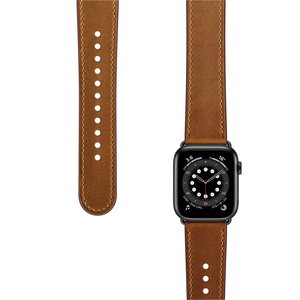 Leather Watch Band Compatible with Apple Watch 49mm–42mm, Retro Brown & Black Re