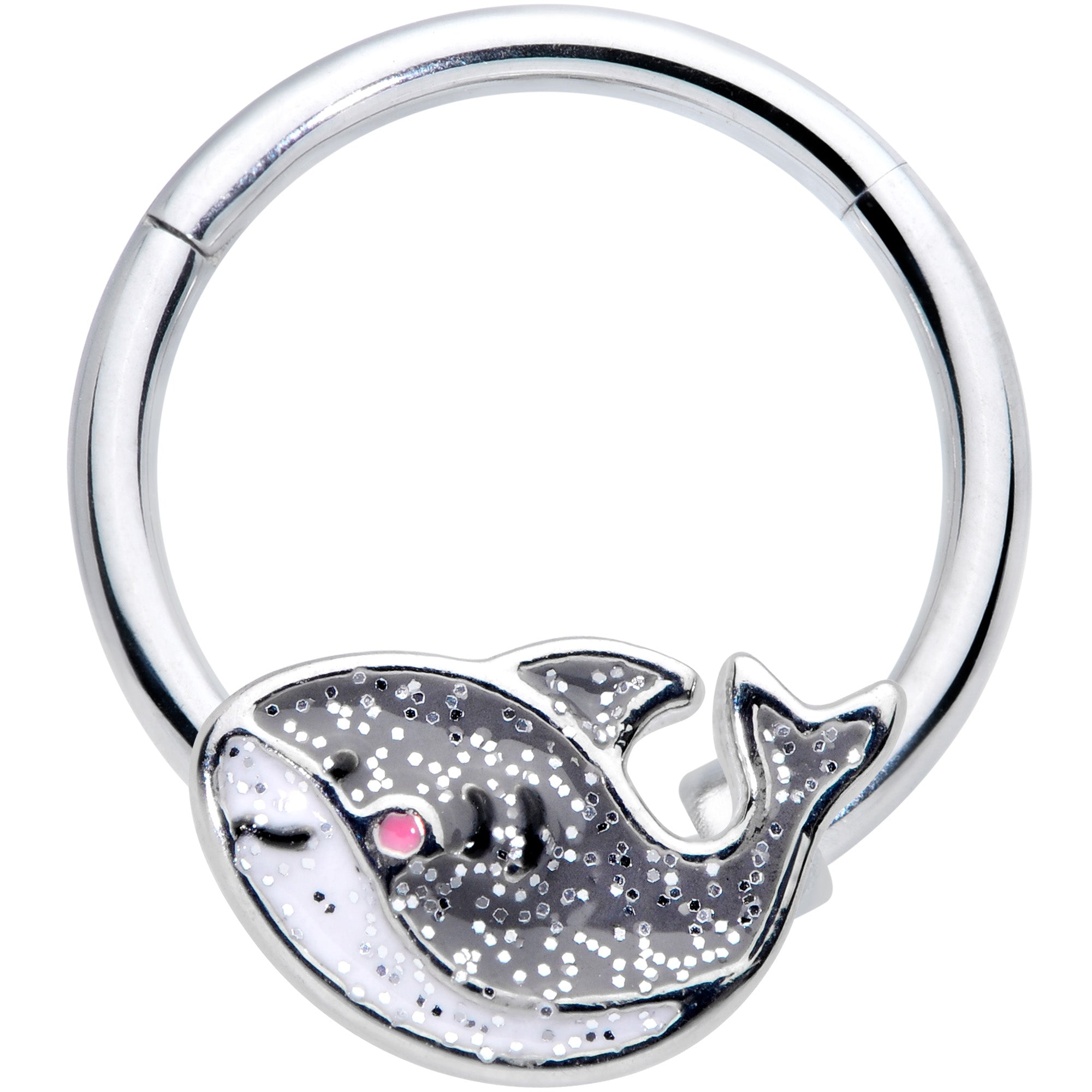 16G 3/8 Sweet Smiling Whale Hinged Segment Ring
