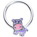 16G 3/8 Happy Purple Hippo Hinged Segment Ring