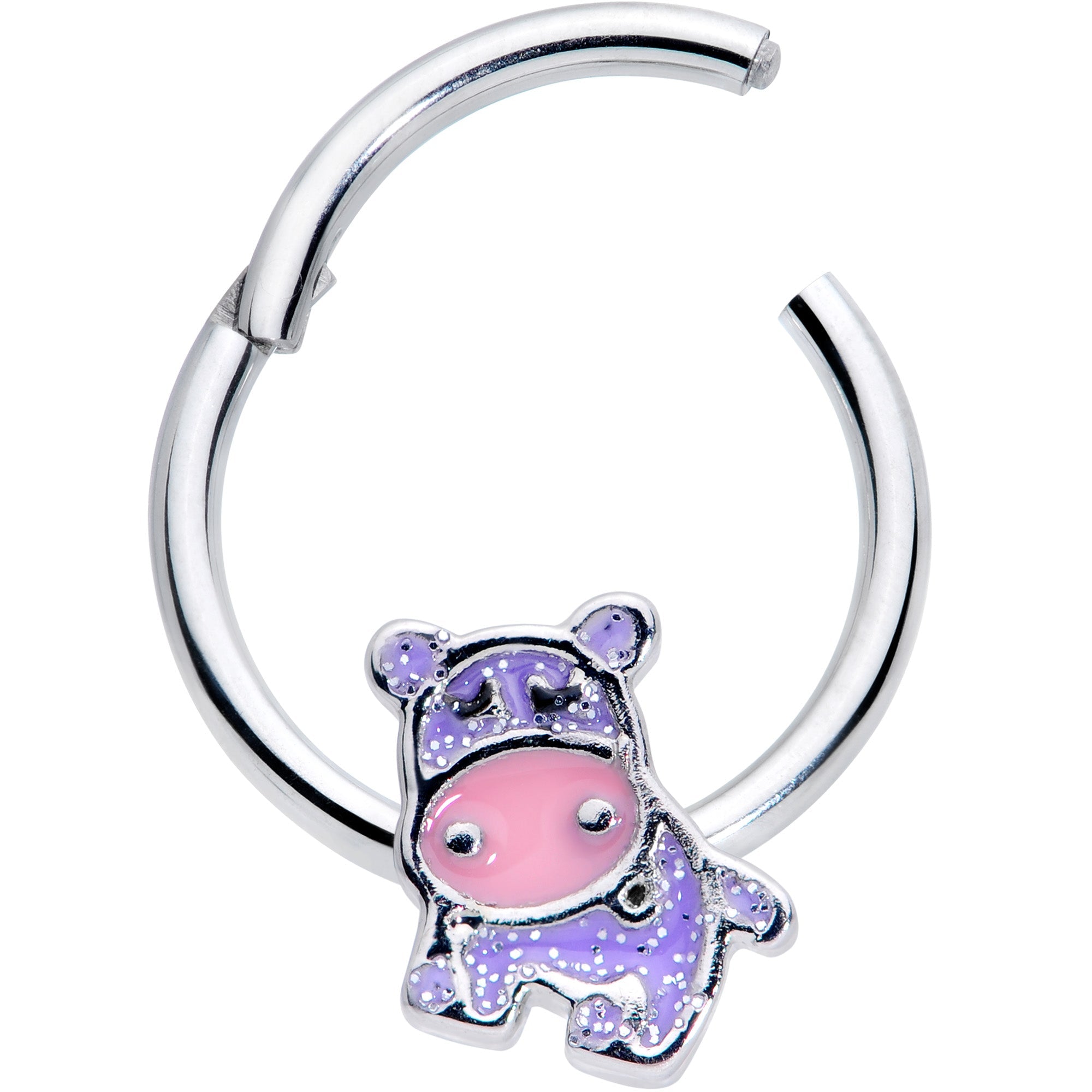 16G 3/8 Happy Purple Hippo Hinged Segment Ring