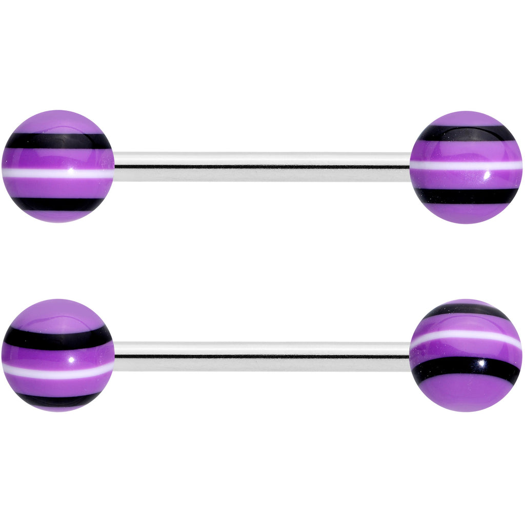 Clear Gem Black Purple Heart Matte Stripe Barbell Tongue Ring Set of 4