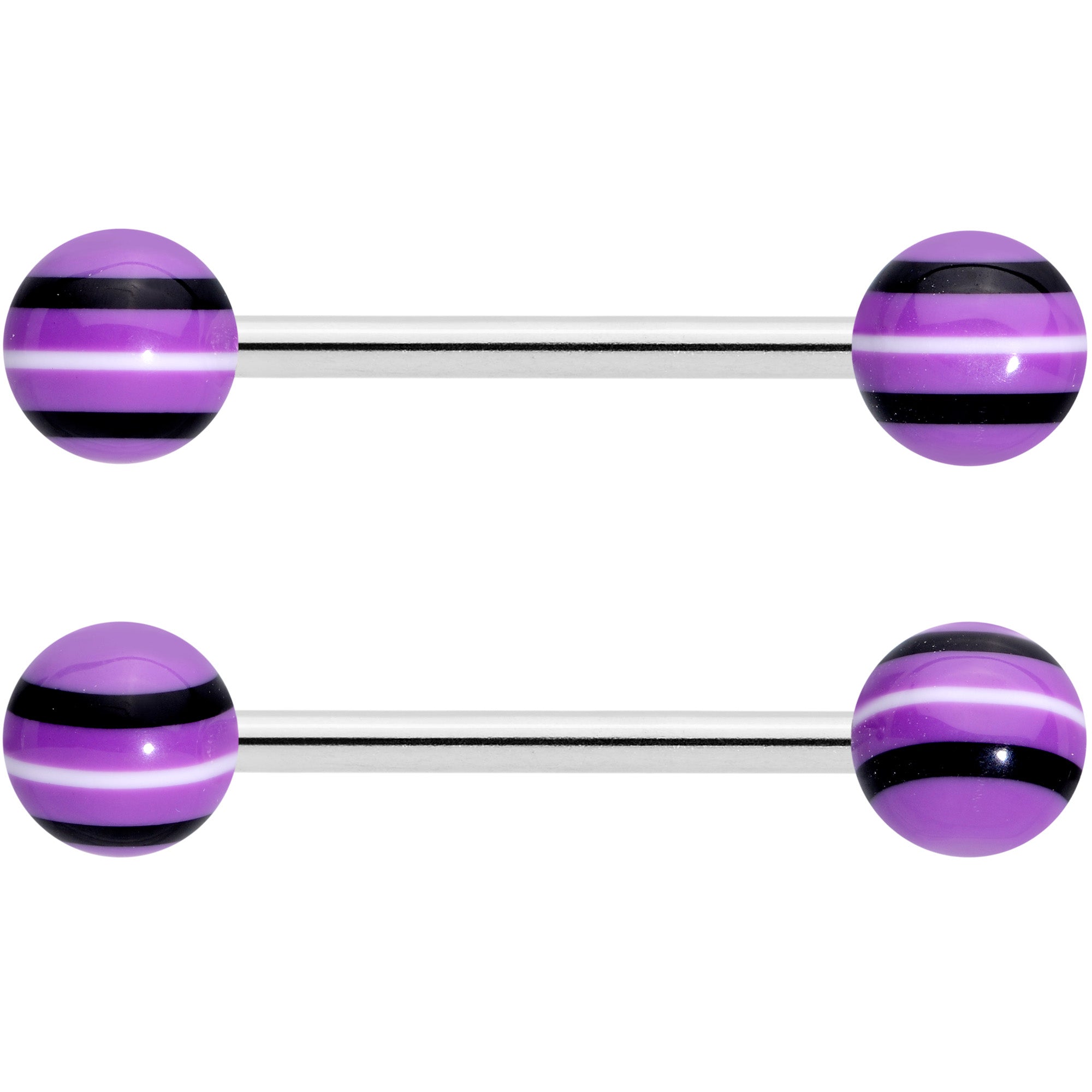 Clear Gem Black Purple Heart Matte Stripe Barbell Tongue Ring Set of 4