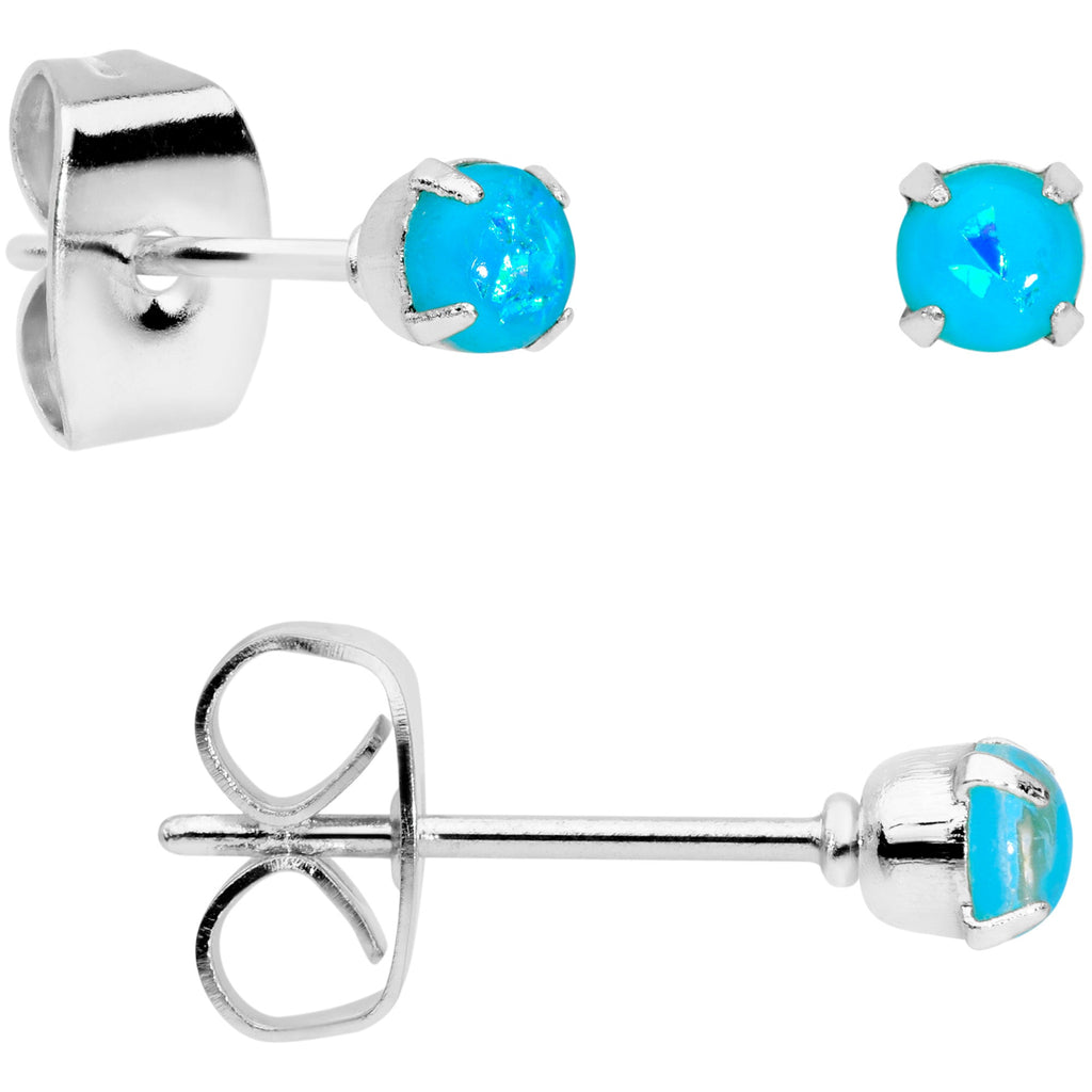 20G Blue Faux Opal 3mm to 5mm Post Stud Earrings Set of 3