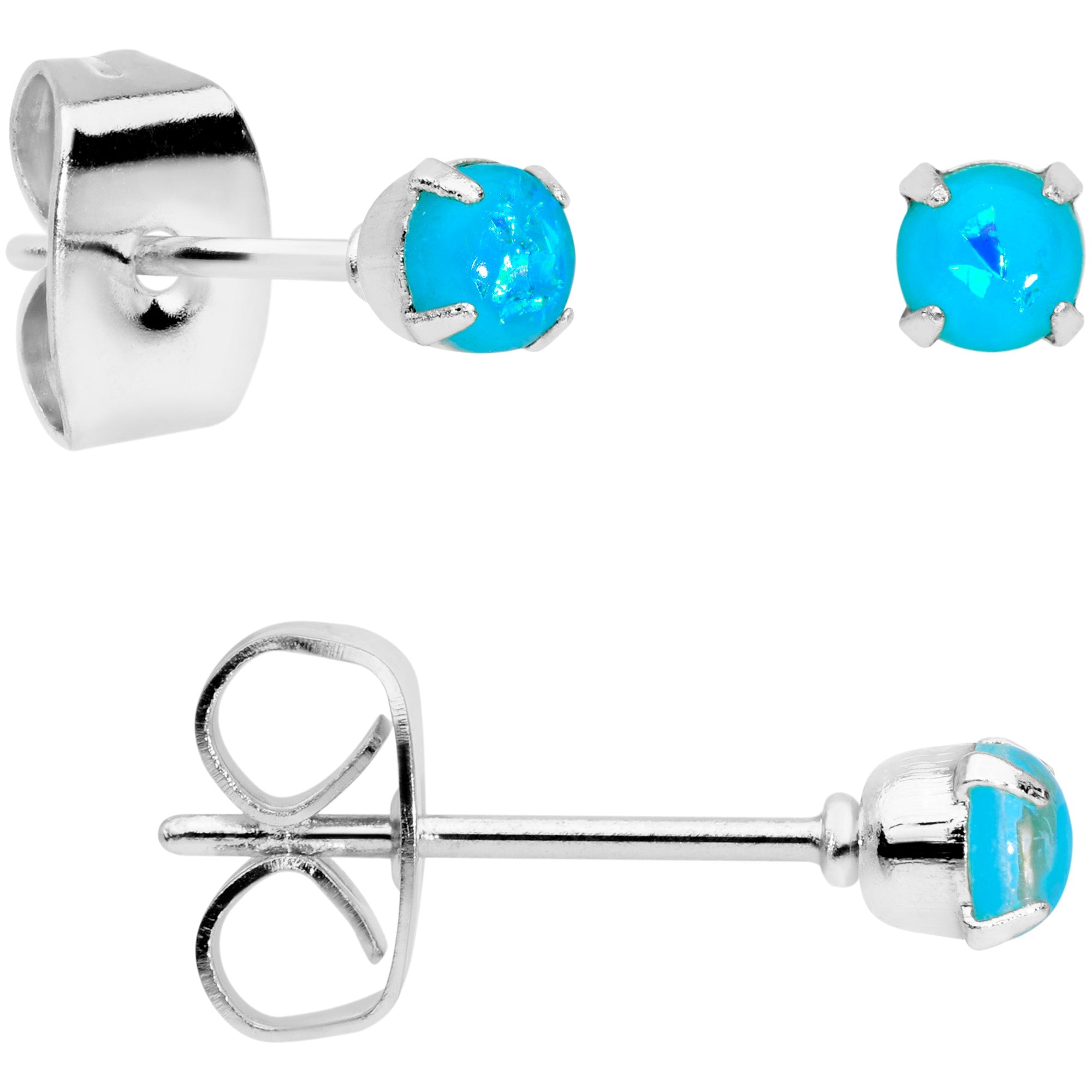 20G Blue Faux Opal 3mm to 5mm Post Stud Earrings Set of 3