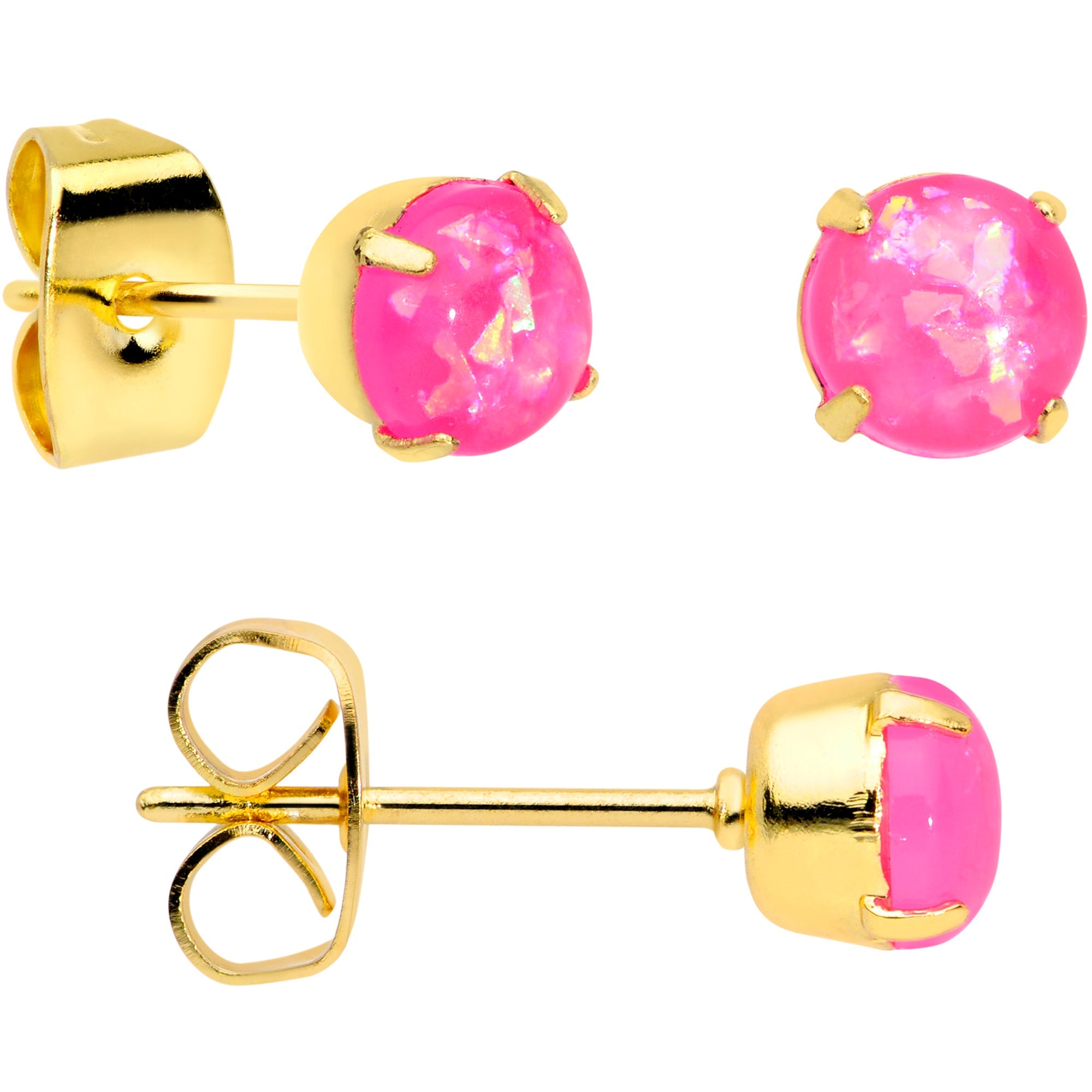 20G Pink Faux Opal Gold Tone 3mm to 5mm Stud Earrings Set of 3