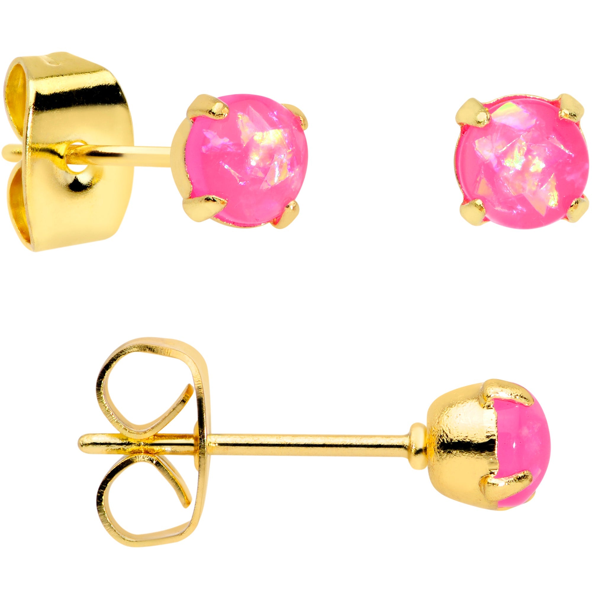 20G Pink Faux Opal Gold Tone 3mm to 5mm Stud Earrings Set of 3