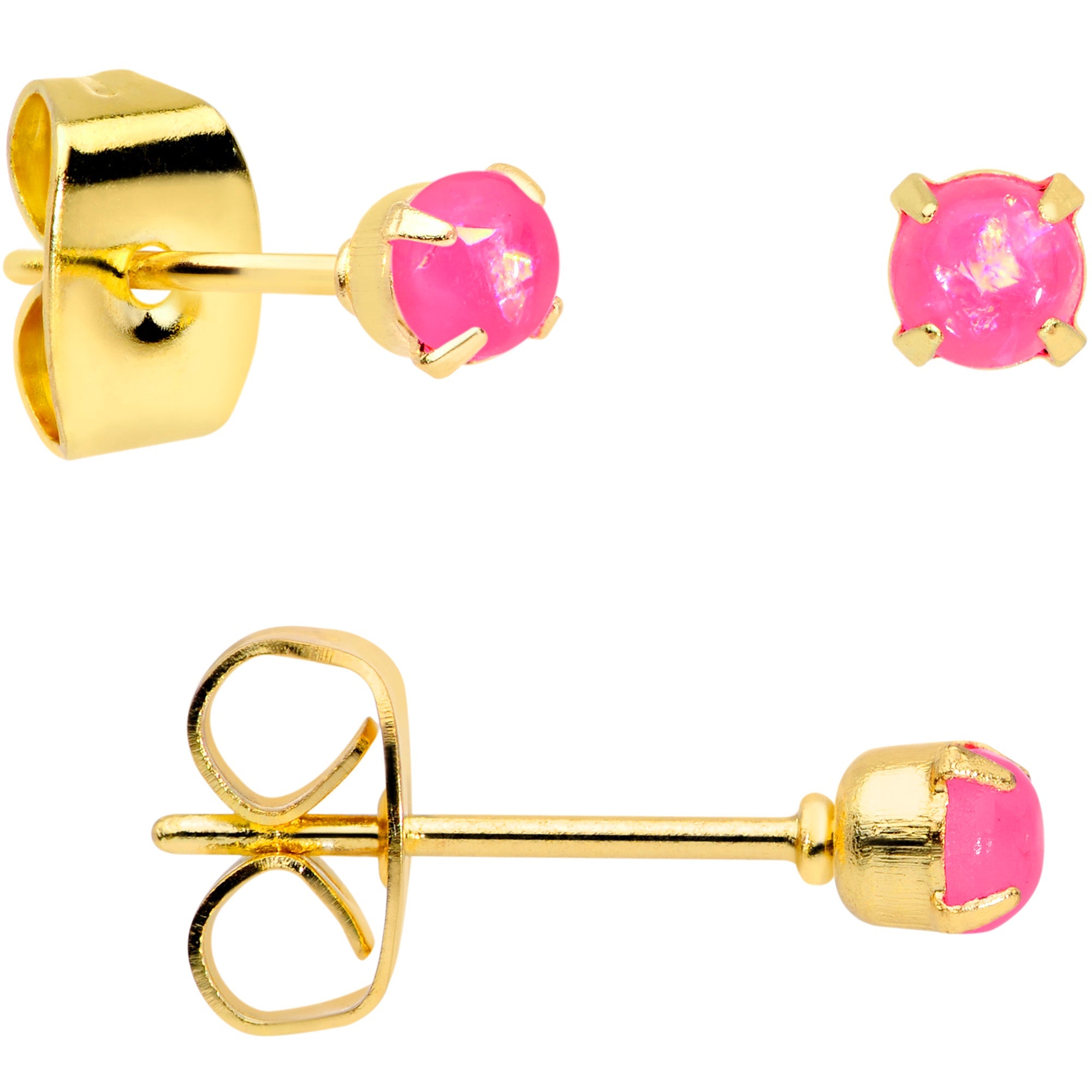 20G Pink Faux Opal Gold Tone 3mm to 5mm Stud Earrings Set of 3