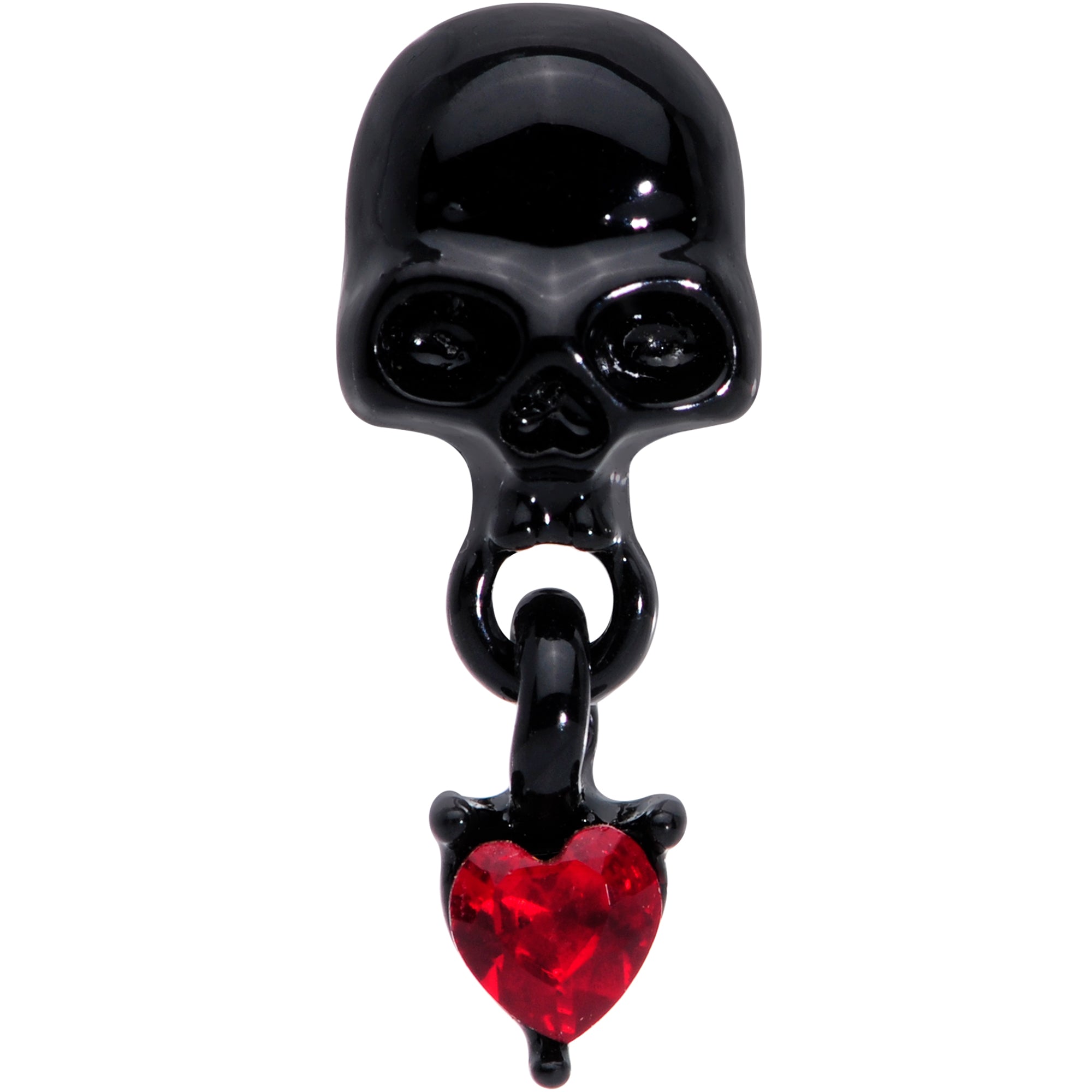 18G 1/4 Red CZ Gem Heart Black Skull Halloween L Shape Nose Ring