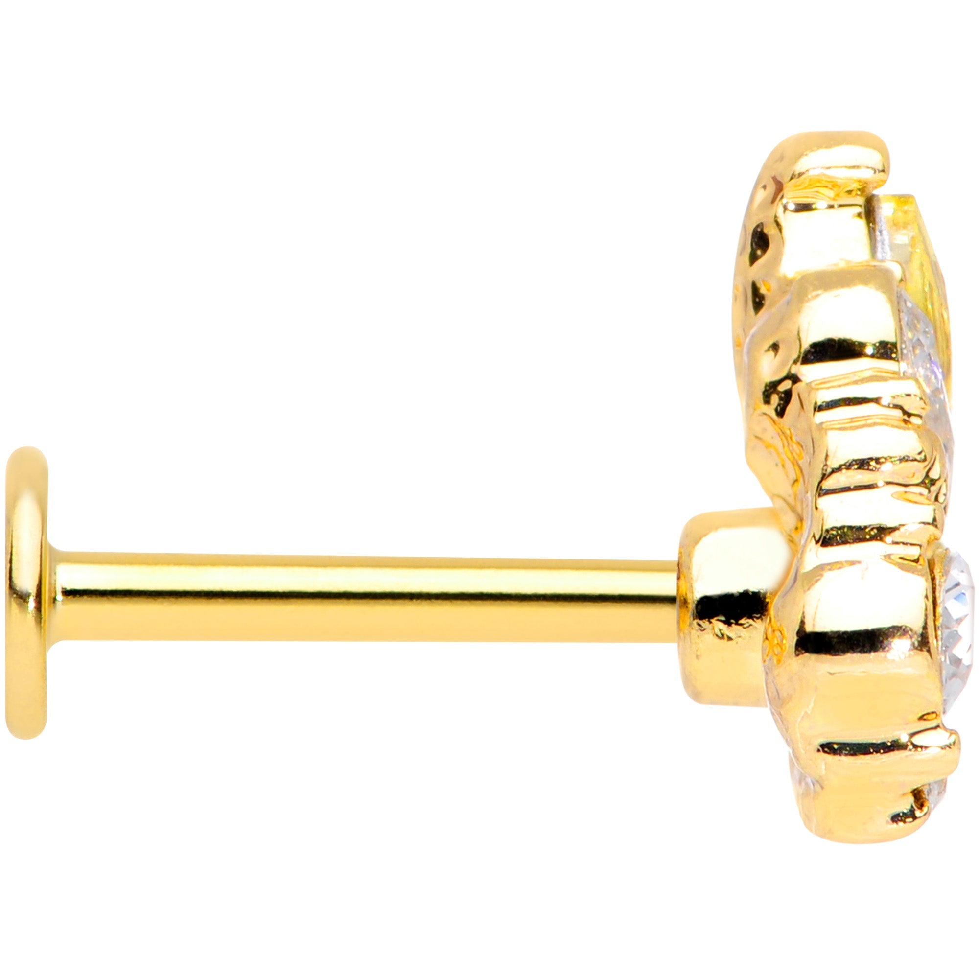 16G 5/16 Clear CZ Gem Gold Tone Lavish Crown Labret Monroe Tragus