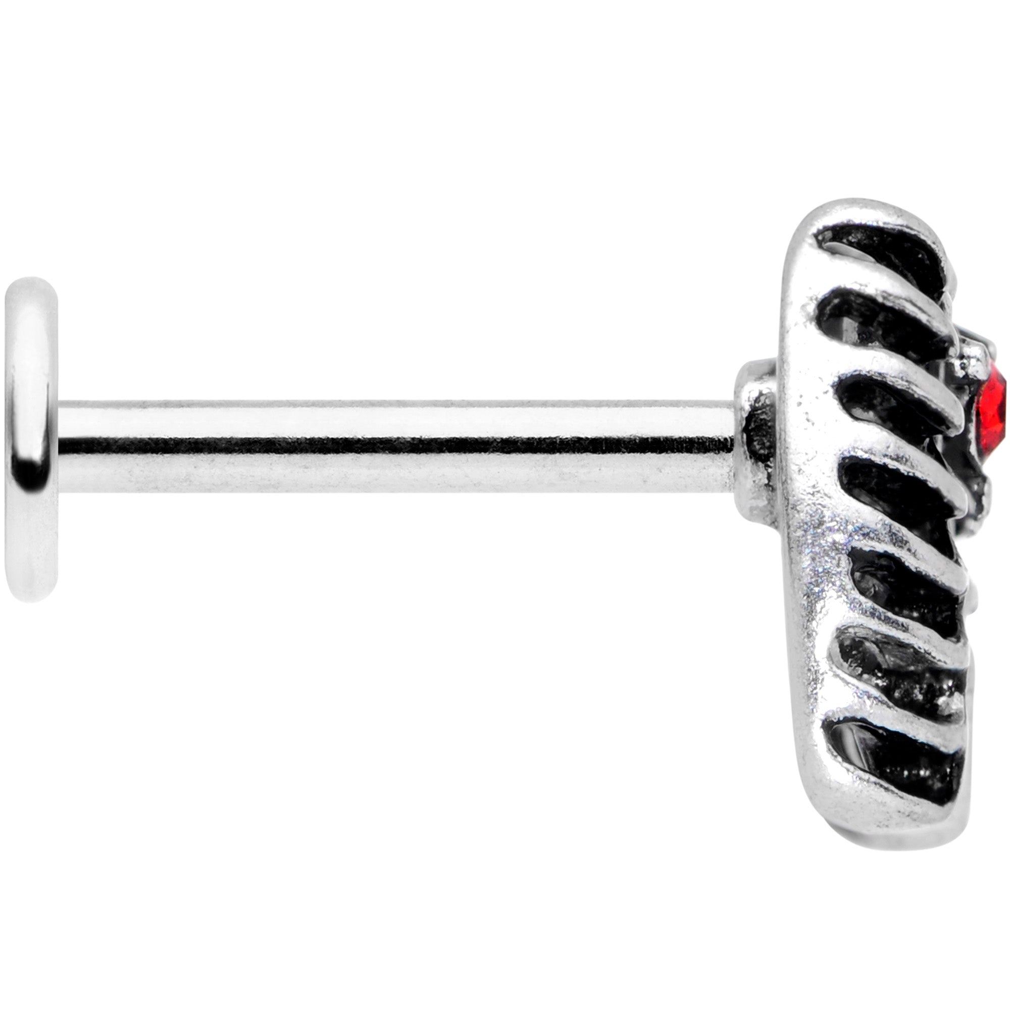 16G 5/16 Red CZ Gem Heart Skeleton Ribs Halloween Labret Tragus