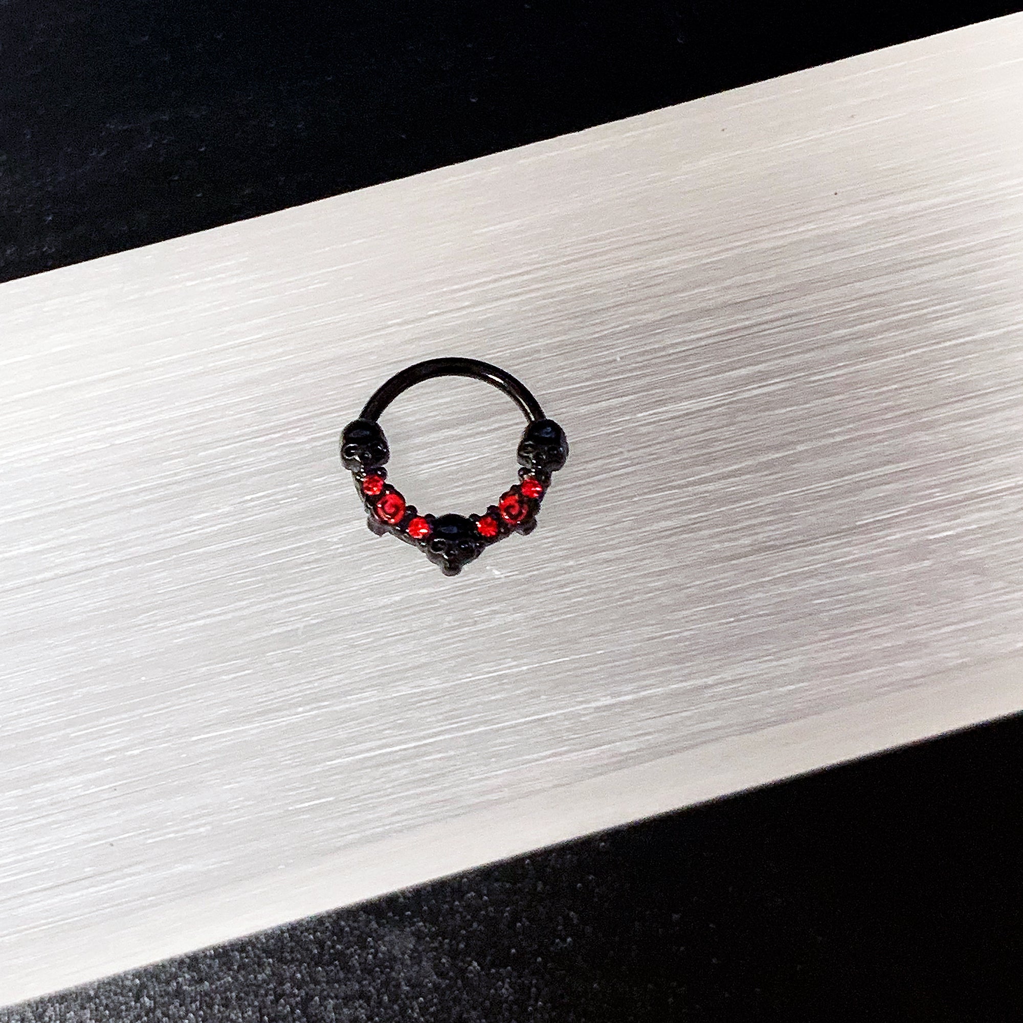 16G 3/8 Red Clear CZ Gem Black Skull Halloween Hinged Segment Ring