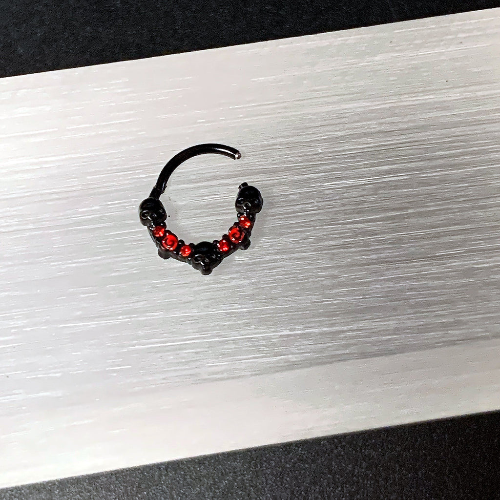 16G 3/8 Red Clear CZ Gem Black Skull Halloween Hinged Segment Ring