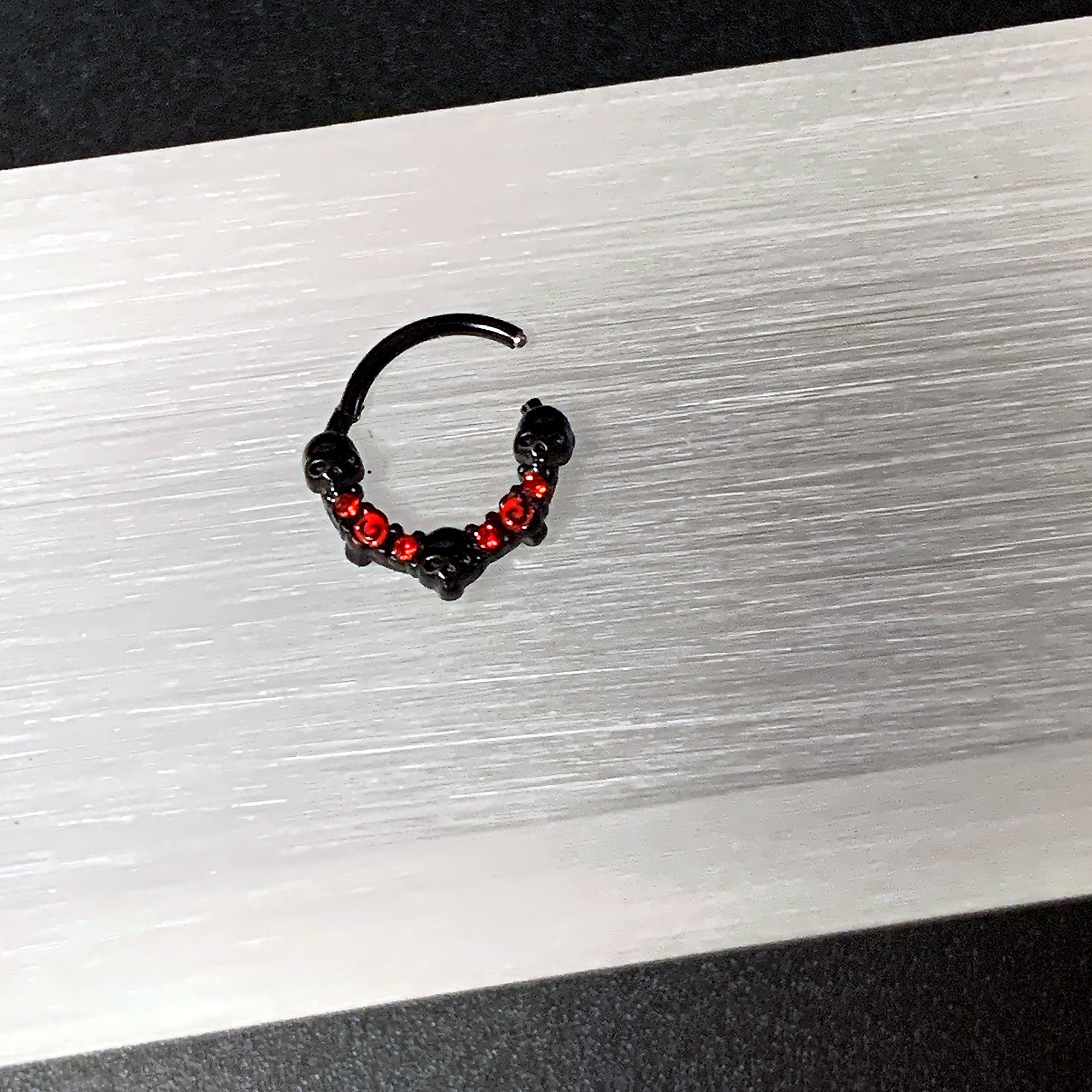 16G 3/8 Red Clear CZ Gem Black Skull Halloween Hinged Segment Ring
