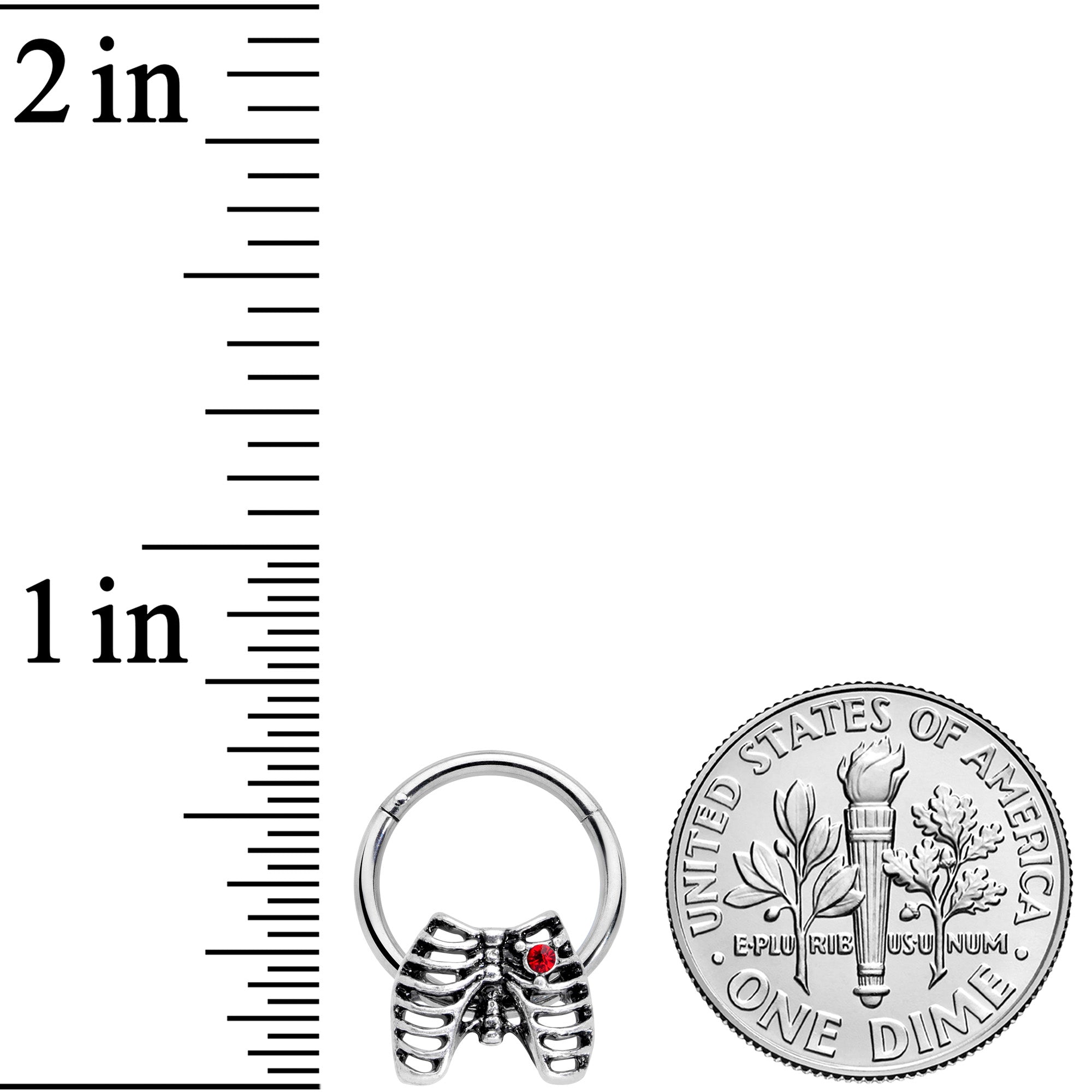 16G 3/8 Red CZ Gem Heart Skeleton Halloween Hinged Segment Ring
