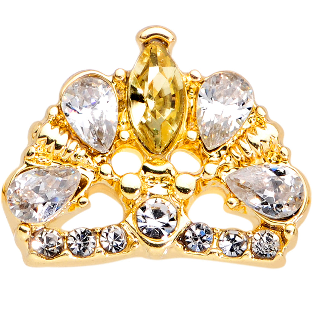 16G 1/4 Clear CZ Gem Gold Tone Lavish Crown Cartilage Earring