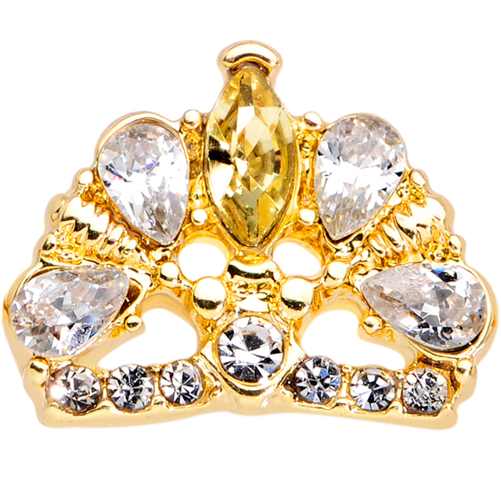 16G 1/4 Clear CZ Gem Gold Tone Lavish Crown Cartilage Earring