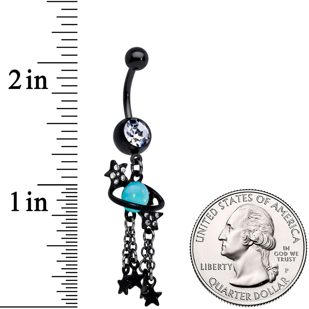 Clear Blue Gem Black Saturn Stars Dangle Belly Ring