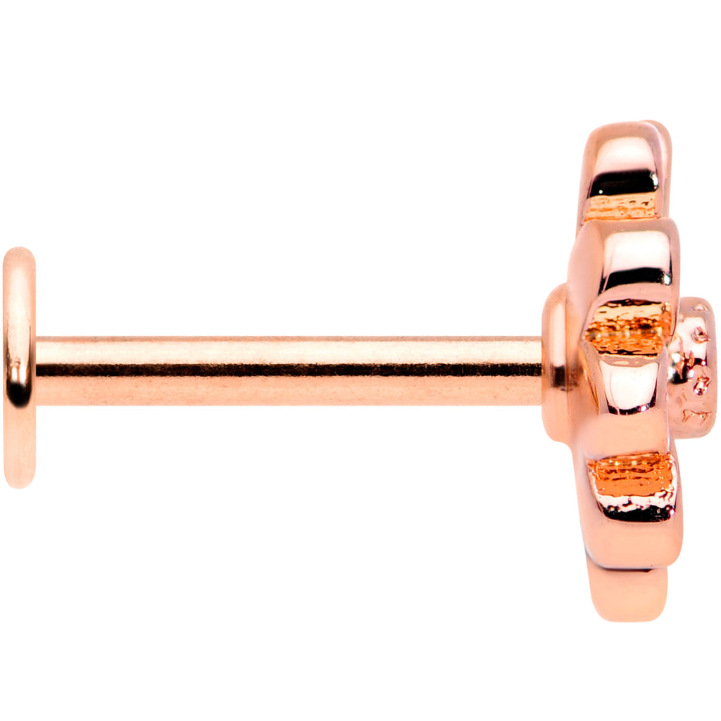 16G 5/16 Clear Gem Rose Gold Hue Pink Flower Labret Monroe Tragus