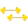 14G 9/16 Gold Tone Yellow Easter Chick Barbell Nipple Ring Set