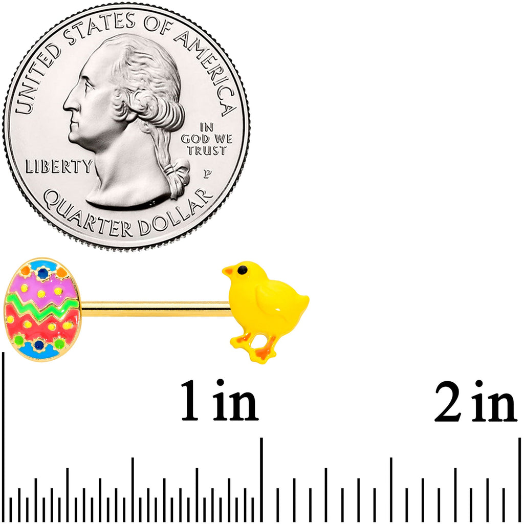 14G 9/16 Gold Tone Easter Chick Egg Barbell Nipple Ring Set