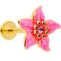16G 5/16 Pink Gem Gold Tone Exotic Flower Labret Monroe Tragus