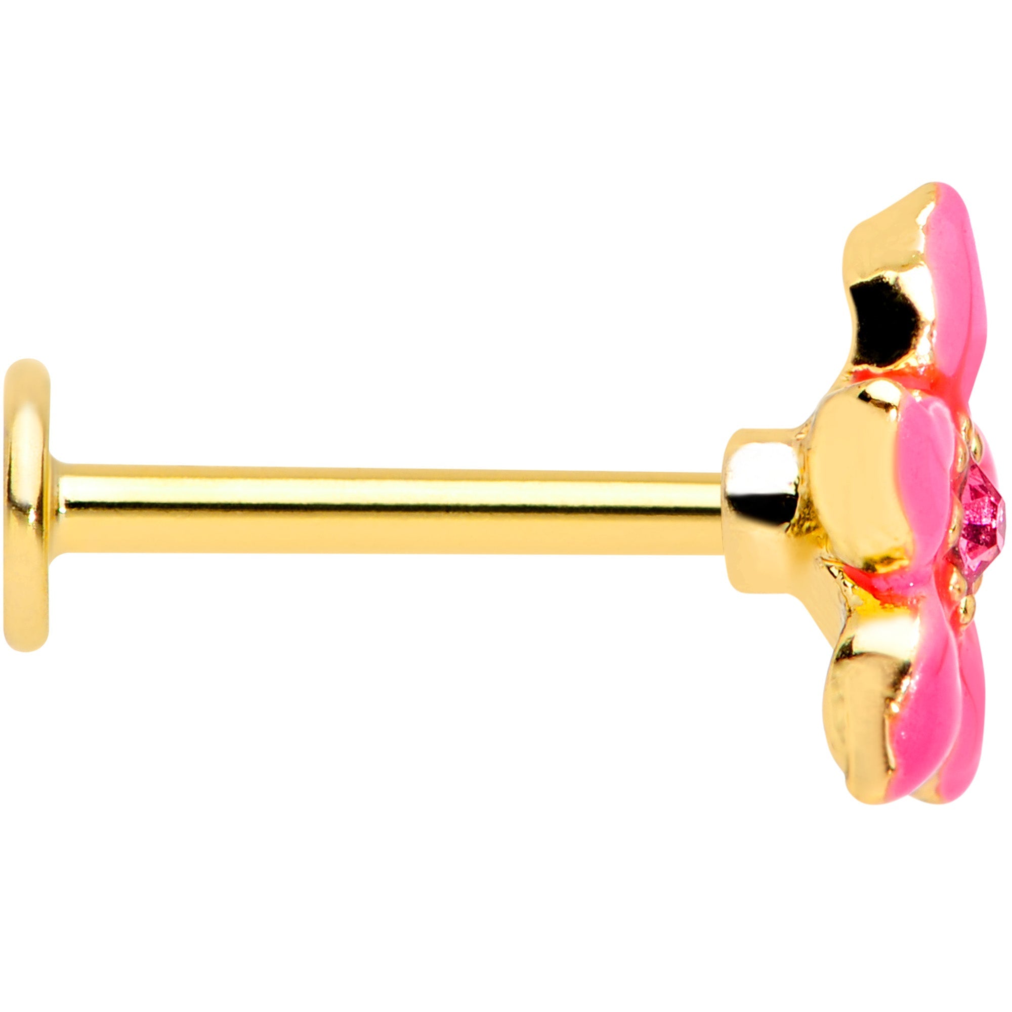 16G 5/16 Pink Gem Gold Tone Exotic Flower Labret Monroe Tragus