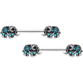 14G 9/16 Aqua Orb Curvy Elephant Barbell Nipple Ring Set
