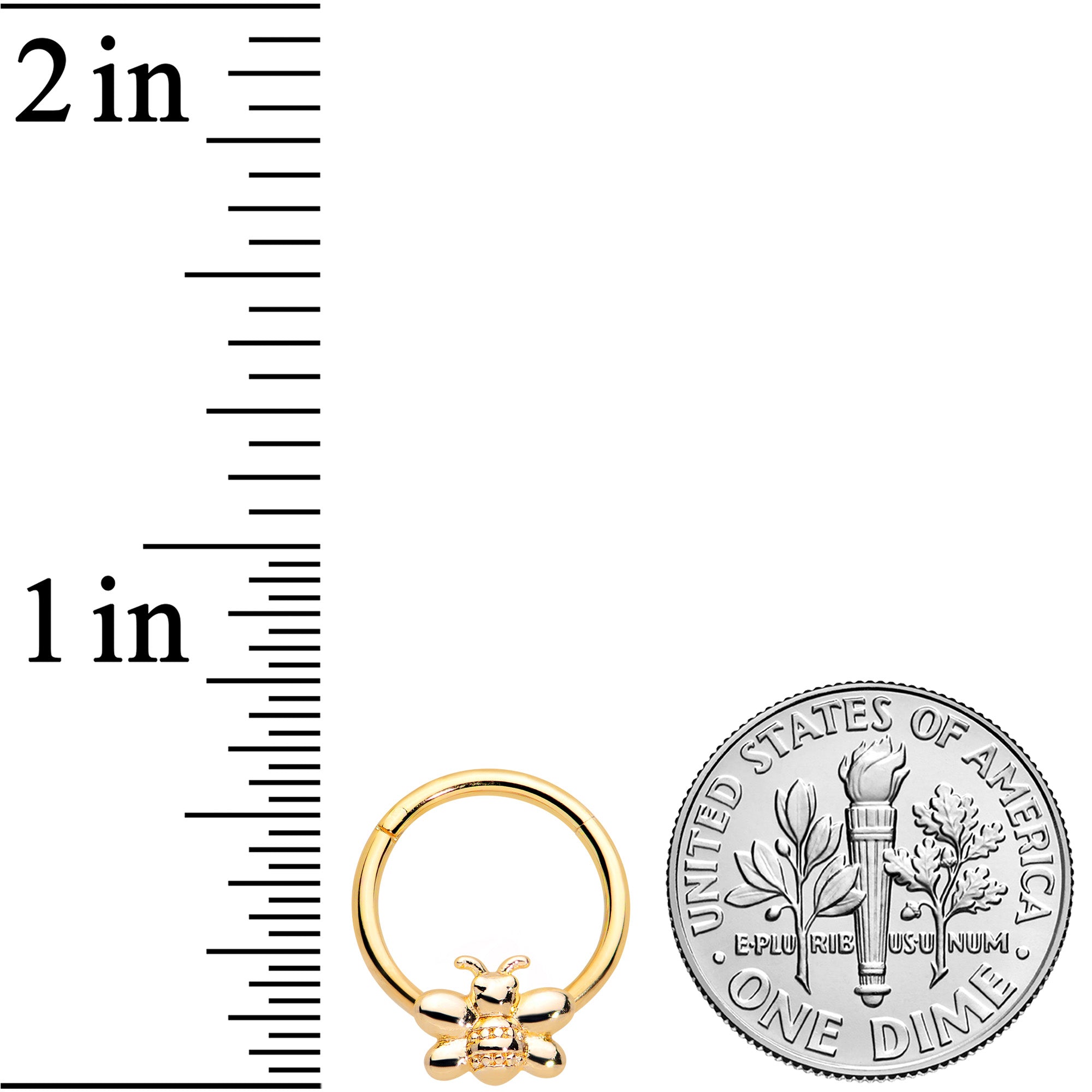 16G 3/8 Gold Tone Simple Stylish Bee Hinged Segment Ring