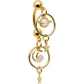 White Synthetic Opal Gold Tone Saturn Moon Double Mount Belly Ring