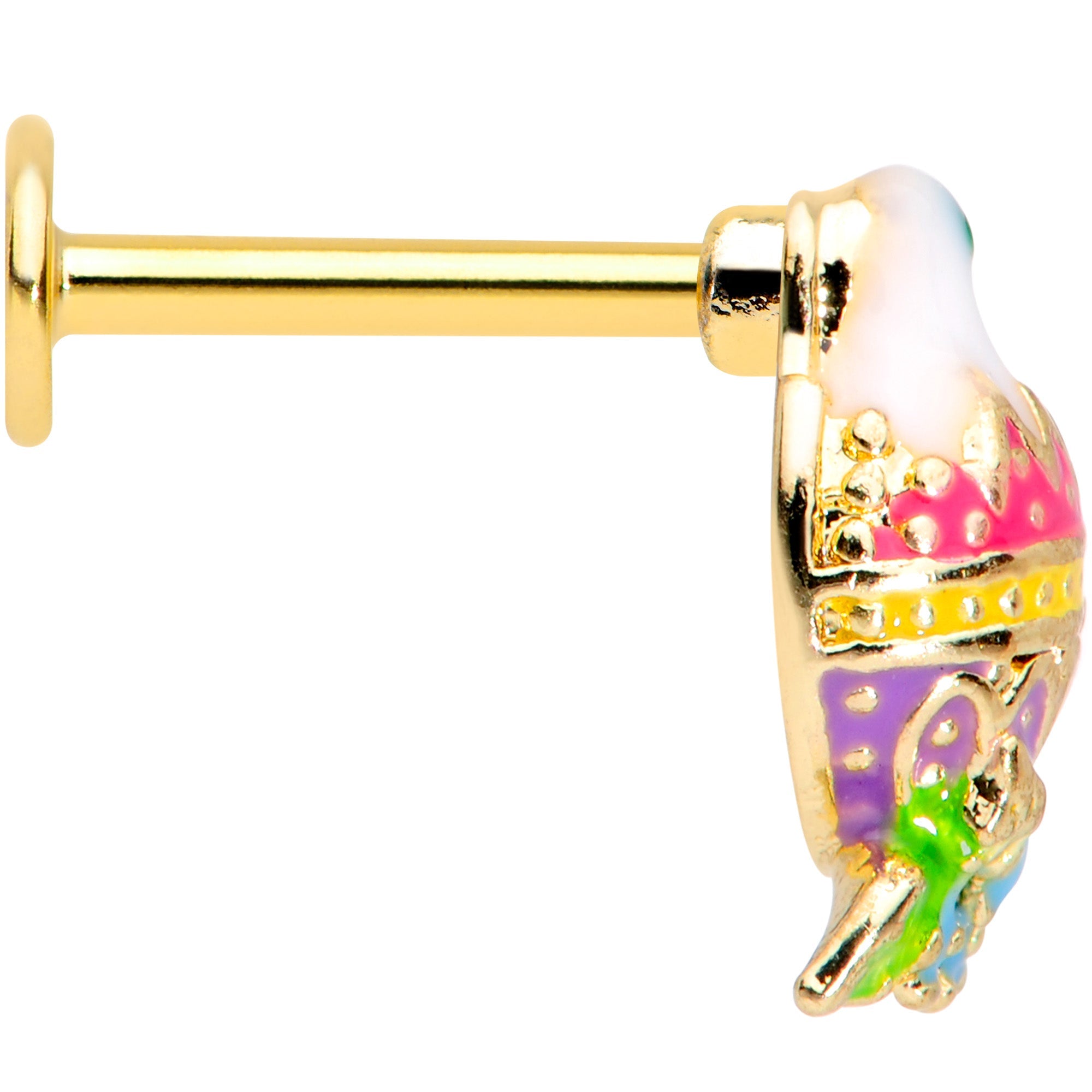 16G 5/16 Gold Tone Yellow Pink Hatched Easter Chick Labret Tragus