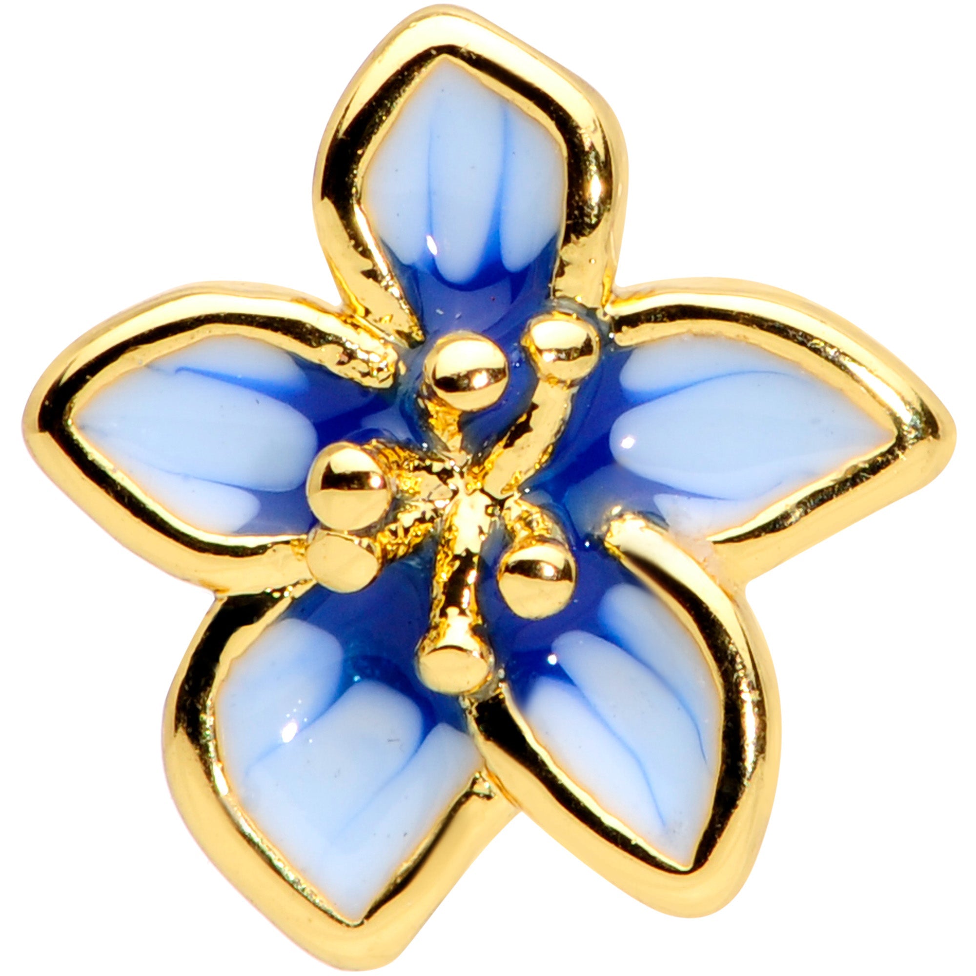 16G 1/4 Gold Tone White Blue Flower Cartilage Tragus Earring