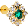 16G 5/16 Clear Green Gem Art Deco Style Labret Monroe Tragus