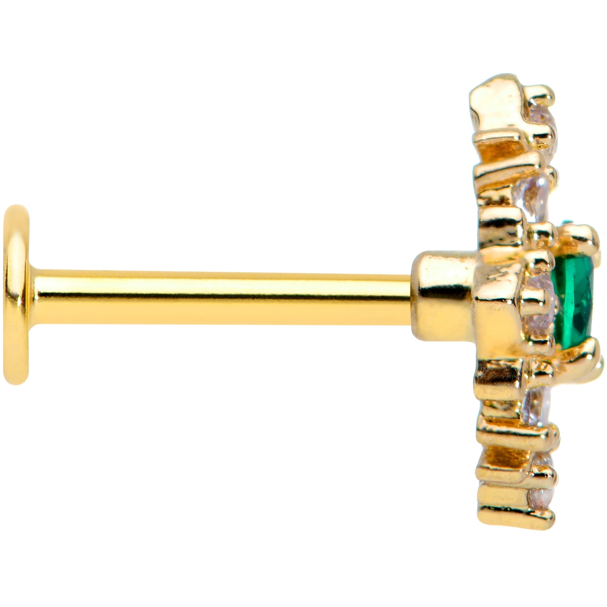 16G 5/16 Clear Green Gem Art Deco Style Labret Monroe Tragus