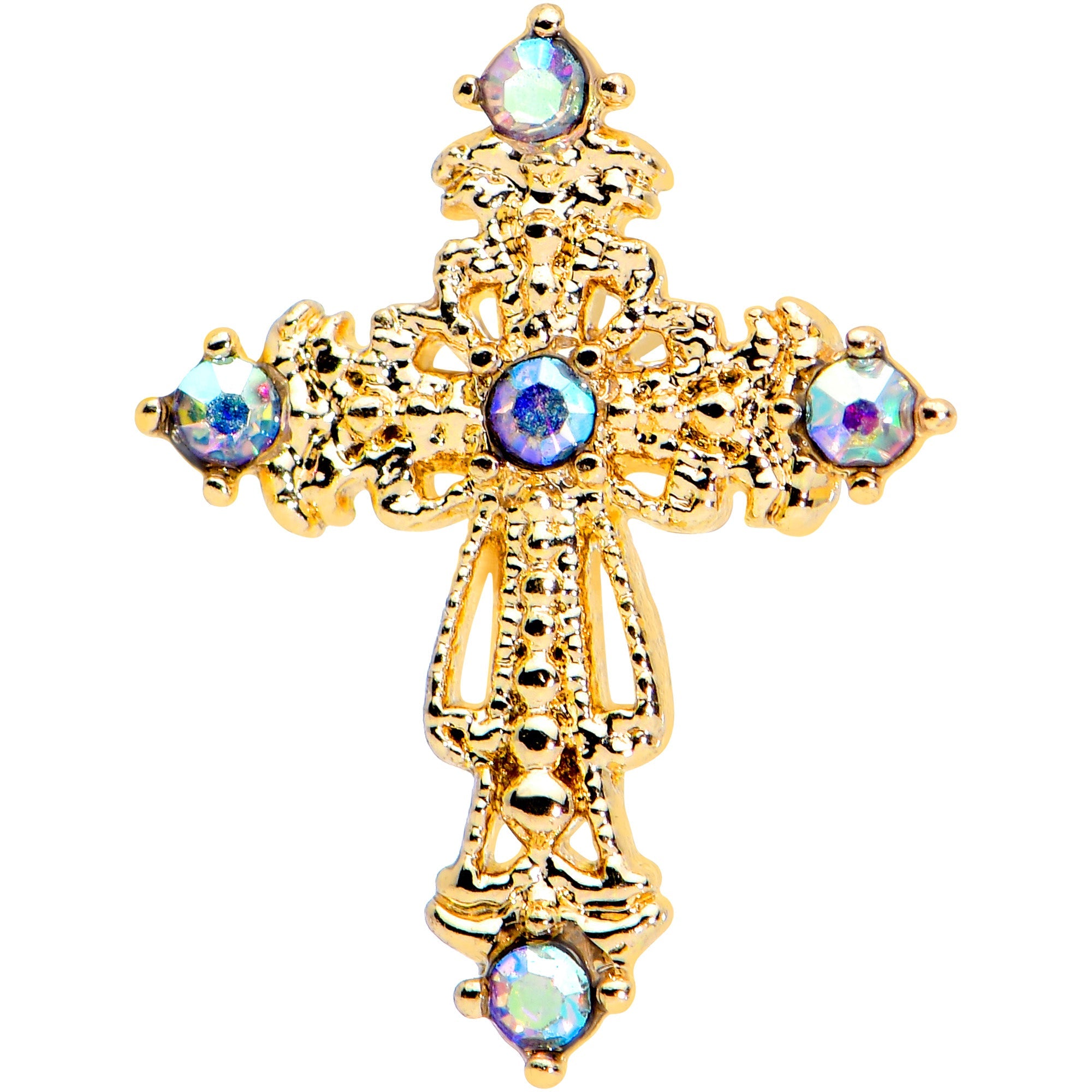 16G 5/16 Aurora Gem Gold Tone Elegant Cross Labret Monroe Tragus