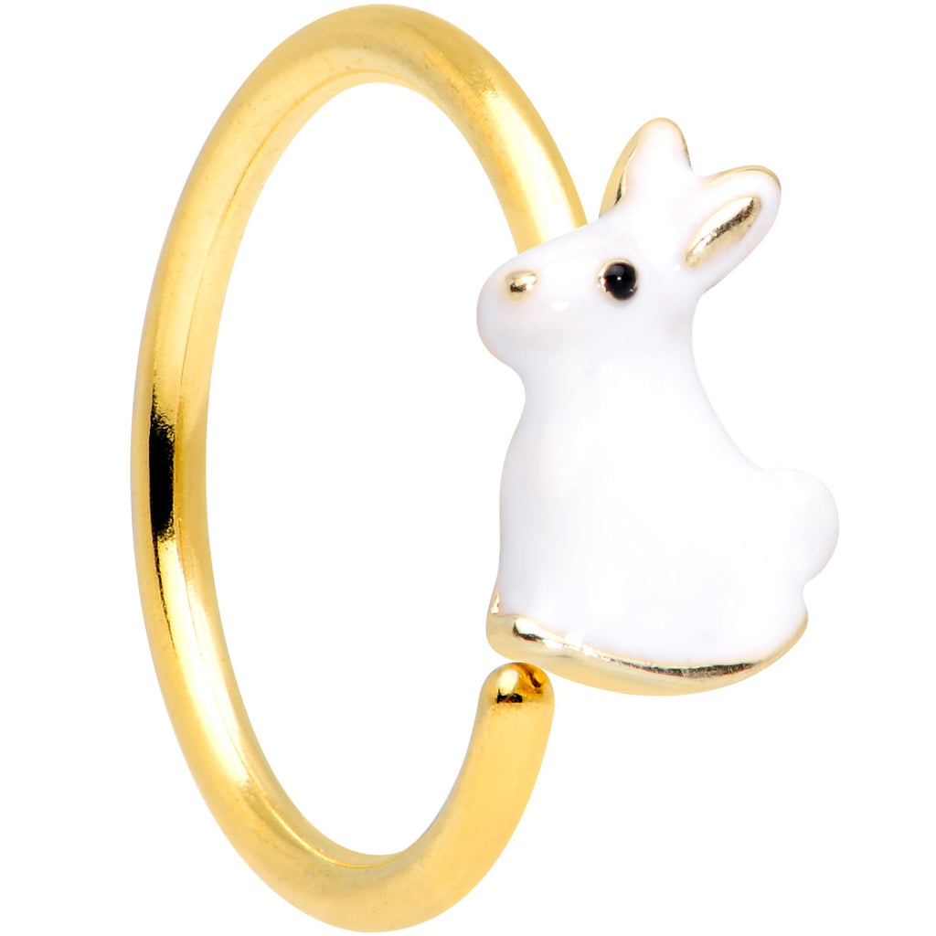 20G 5/16 Gold Tone White Rabbit Easter Bunny Nose Hoop
