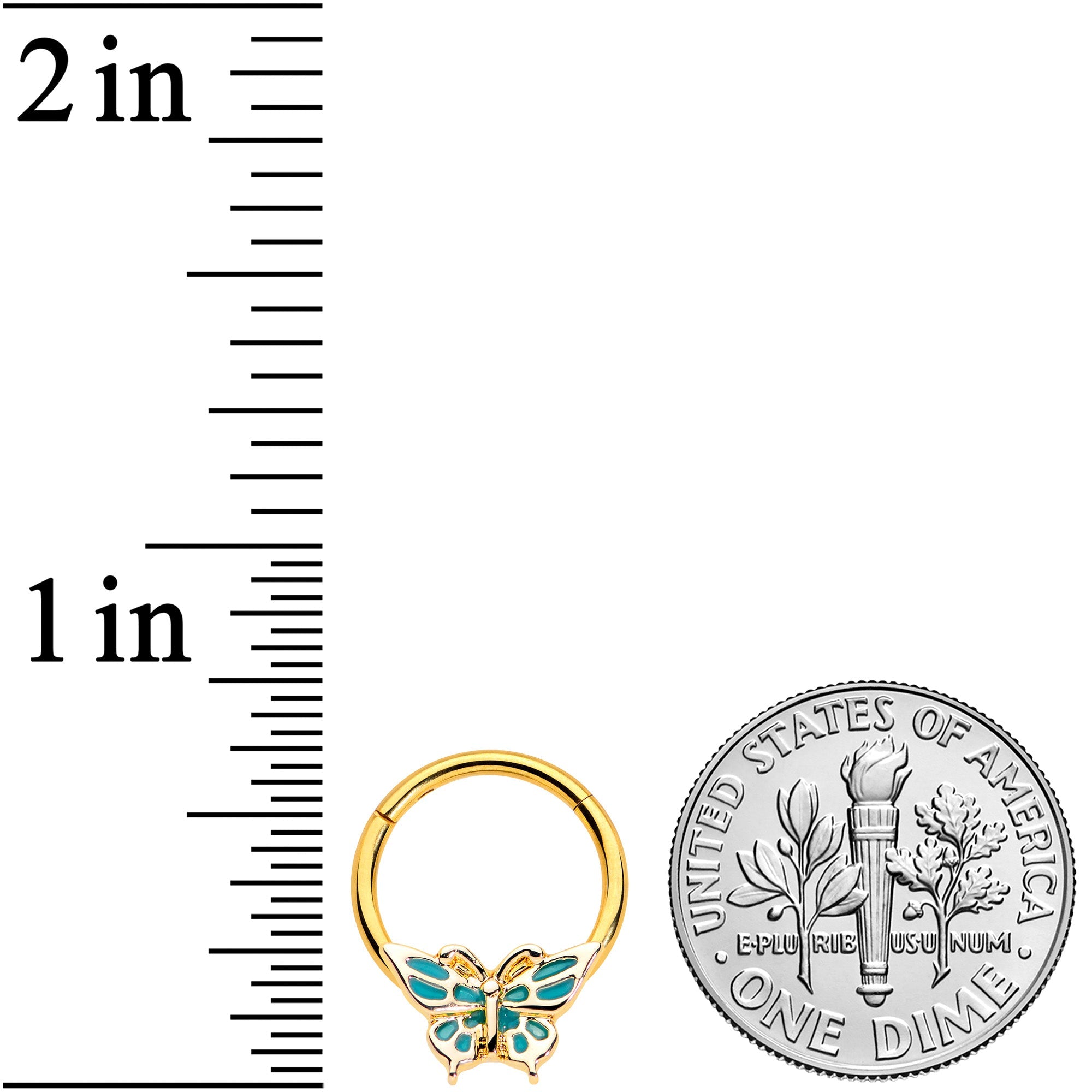 16G 3/8 Gold Tone Green Inlay Butterfly Hinged Segment Ring