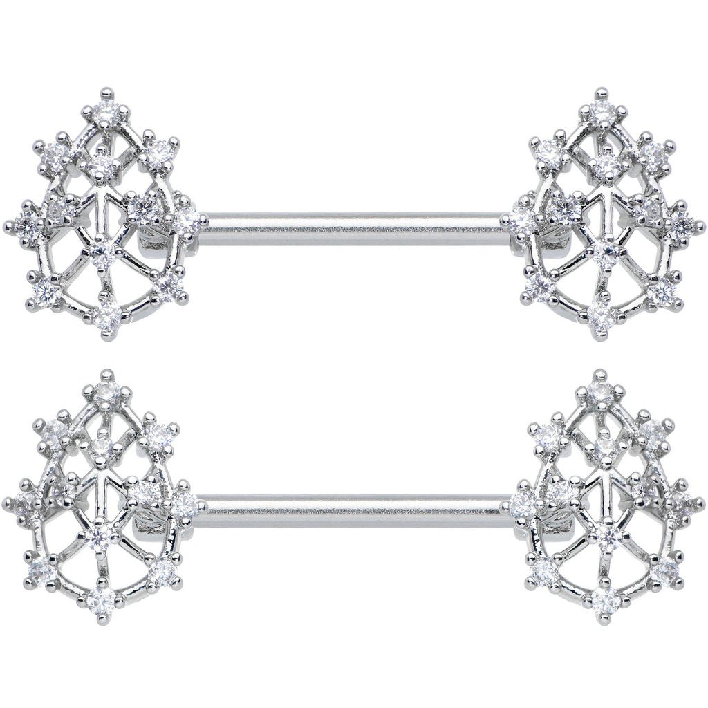 14G 9/16 Clear CZ Gem Constellation Barbell Nipple Ring Set