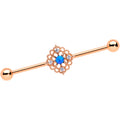 14G Blue Synth Opal Rose Gold Tone Lacy Industrial Barbell 38mm