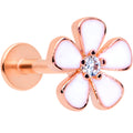 16G 5/16 Clear CZ Gem Rose Gold Tone White Flower Labret Tragus