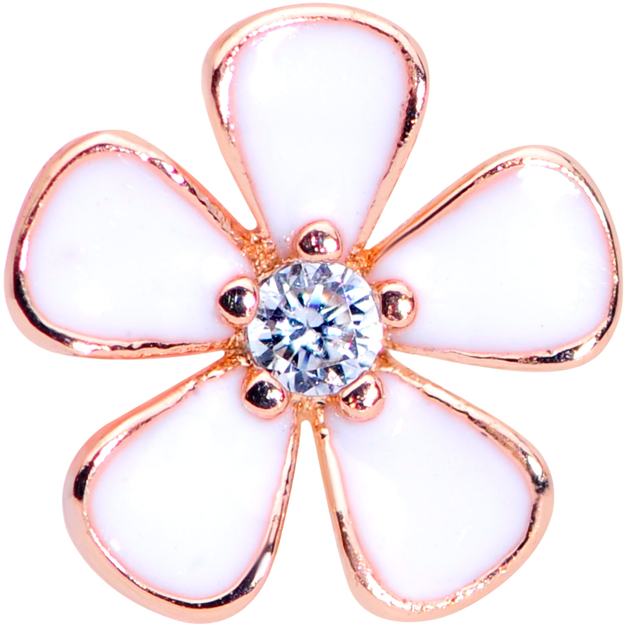 16G 5/16 Clear CZ Gem Rose Gold Tone White Flower Labret Tragus