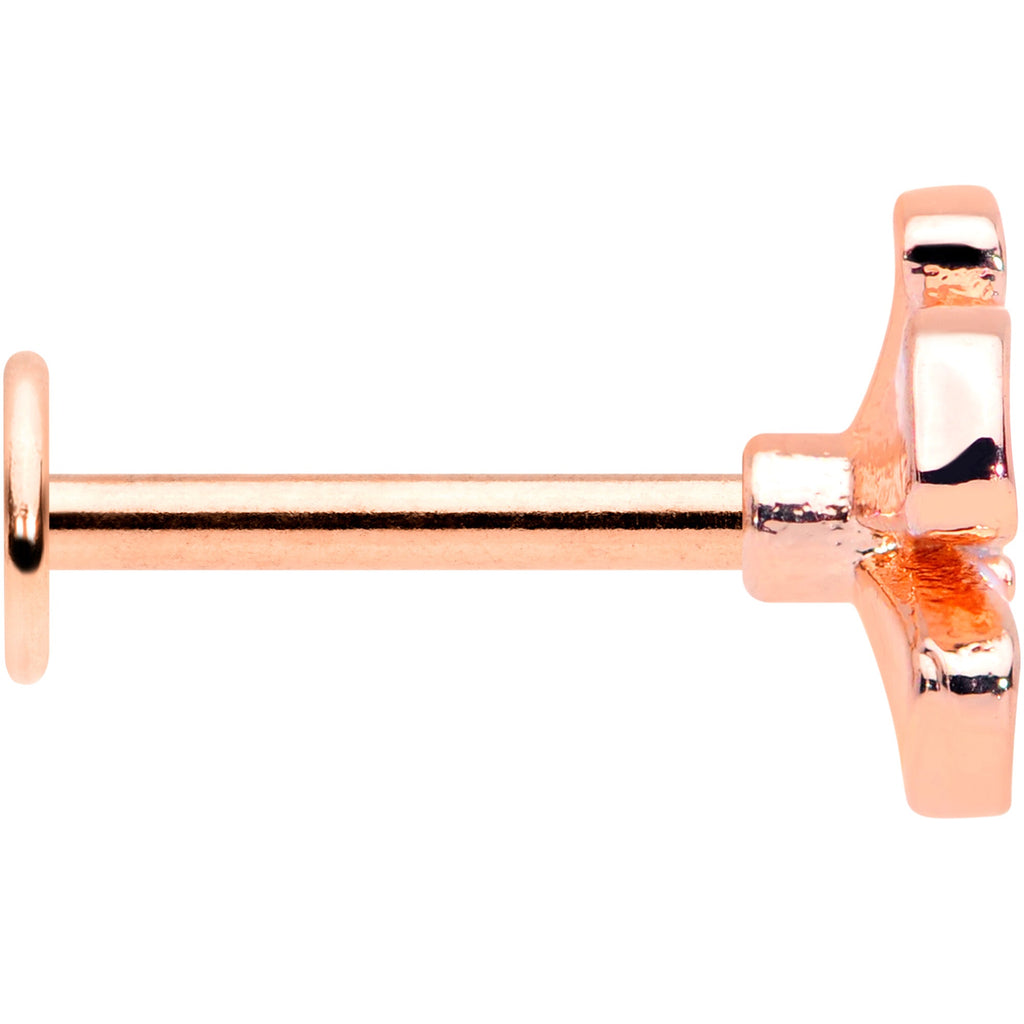 16G 5/16 Clear CZ Gem Rose Gold Tone White Flower Labret Tragus
